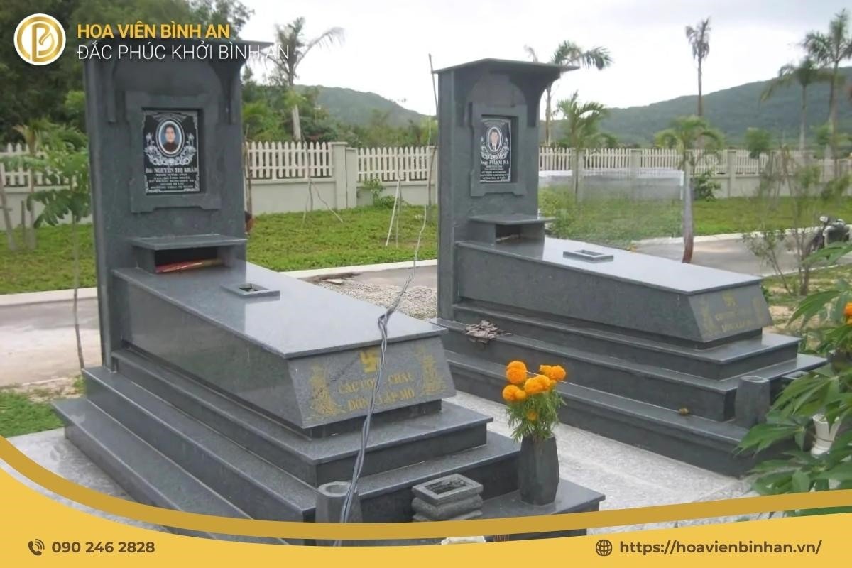 Mẫu mộ đôi gạch có thiết kế đơn giản